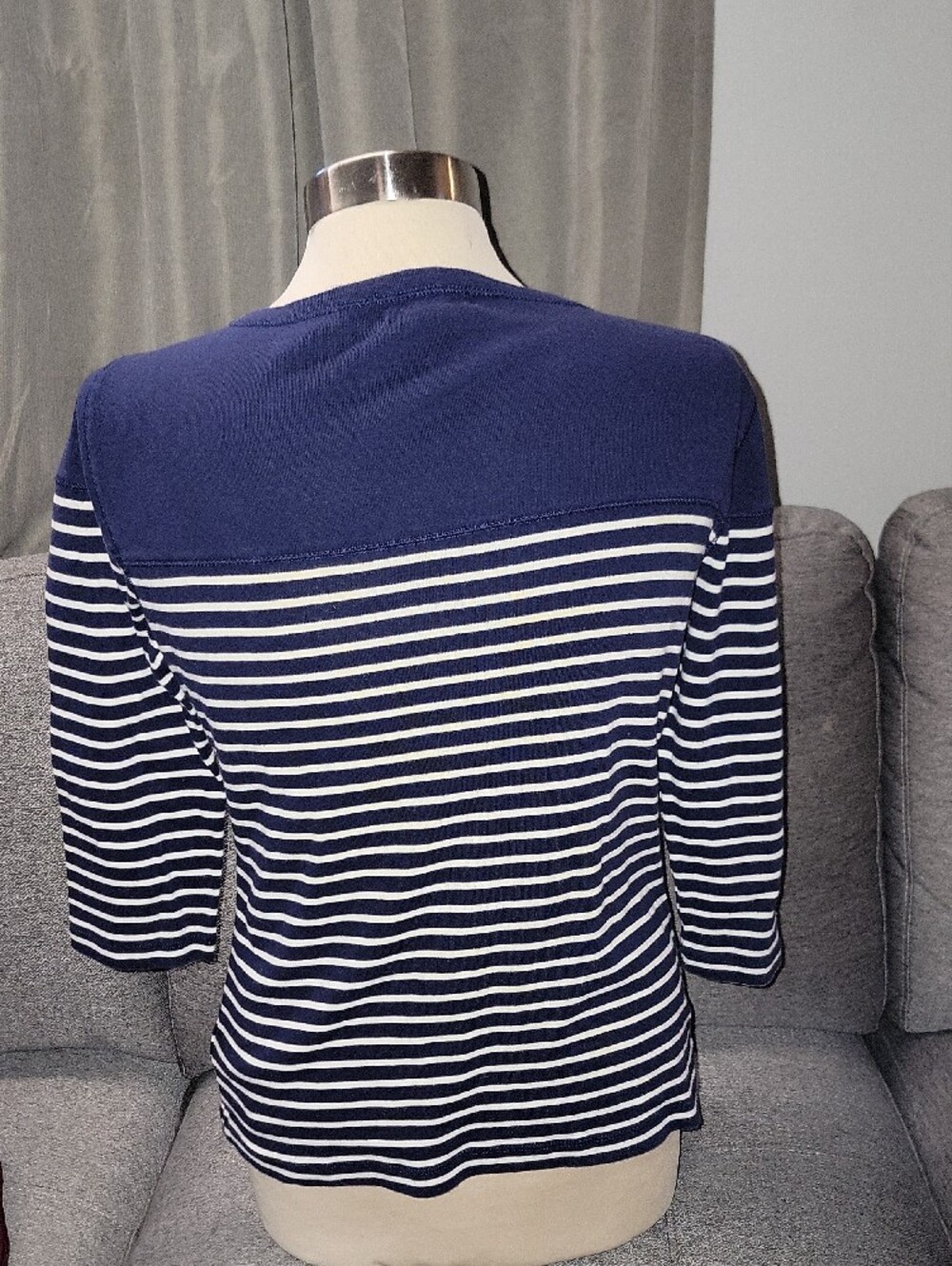 Ralph Lauren Navy and White Lace-Up Striped Long Sleeve Tee - Picture 5 of 6